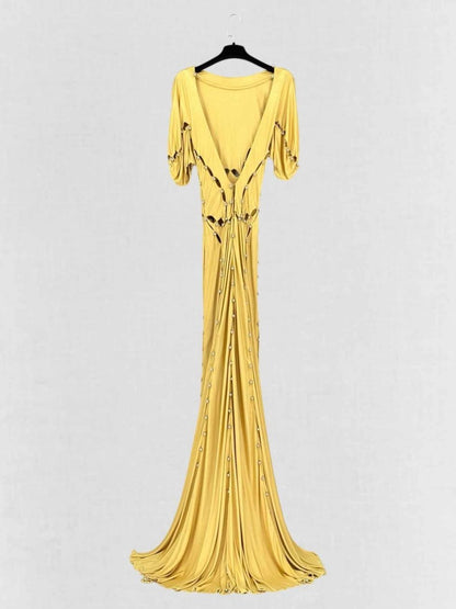 Pre - loved FENDI Open Back Yellow Cutout Size US 4 Long Dress at Reems Closet
