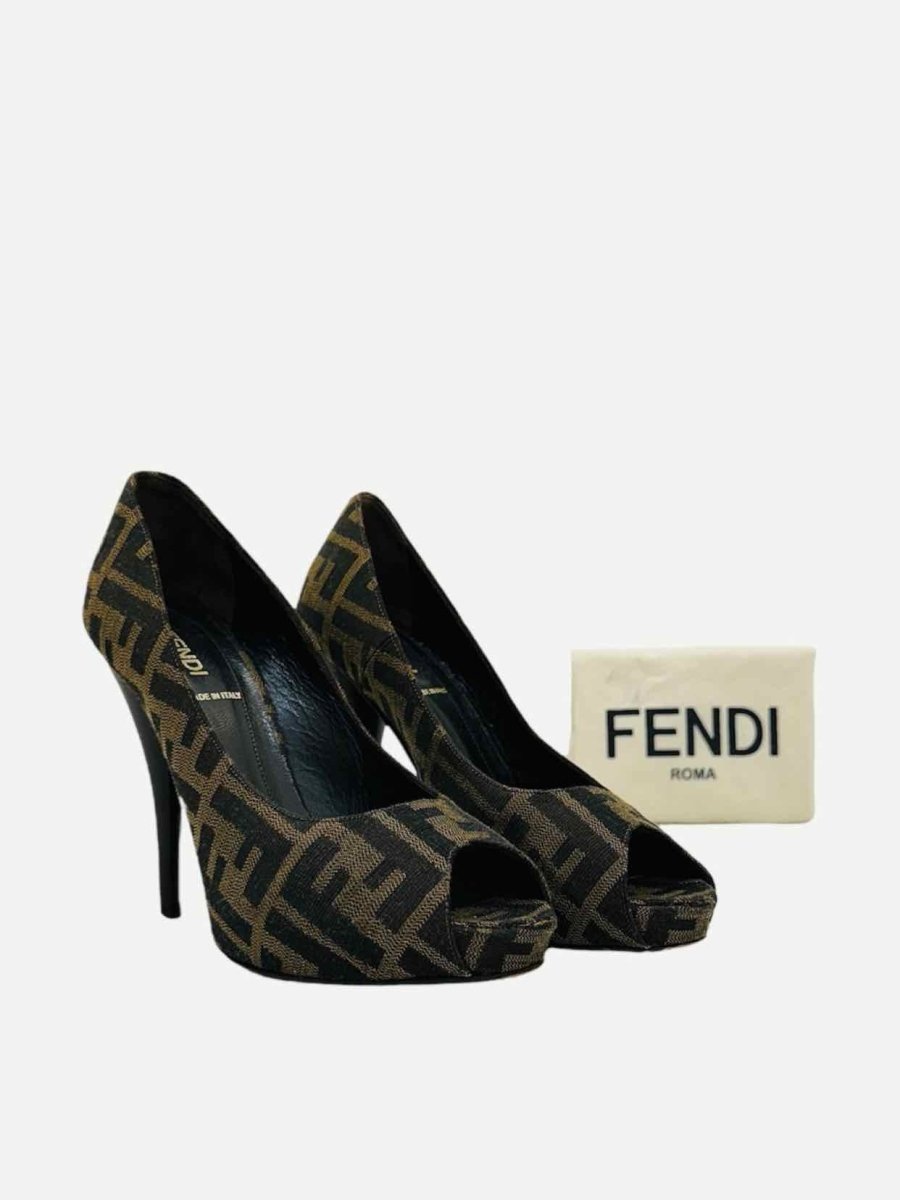 Pre - loved FENDI Open Toe Brown Pumps 37.5 at Reems Closet