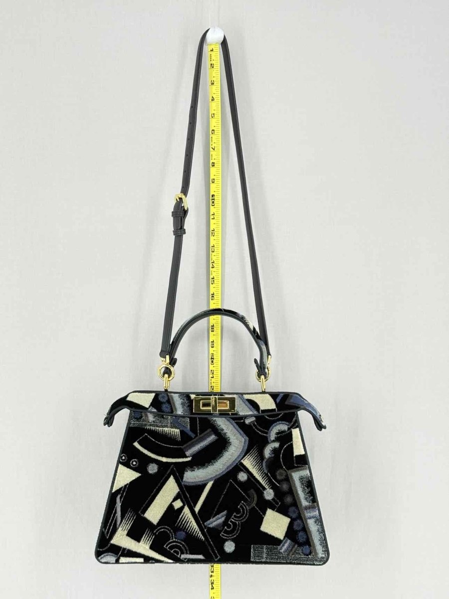 Pre - loved FENDI Peekaboo Navy Blue Printed Top Handle at Reems Closet