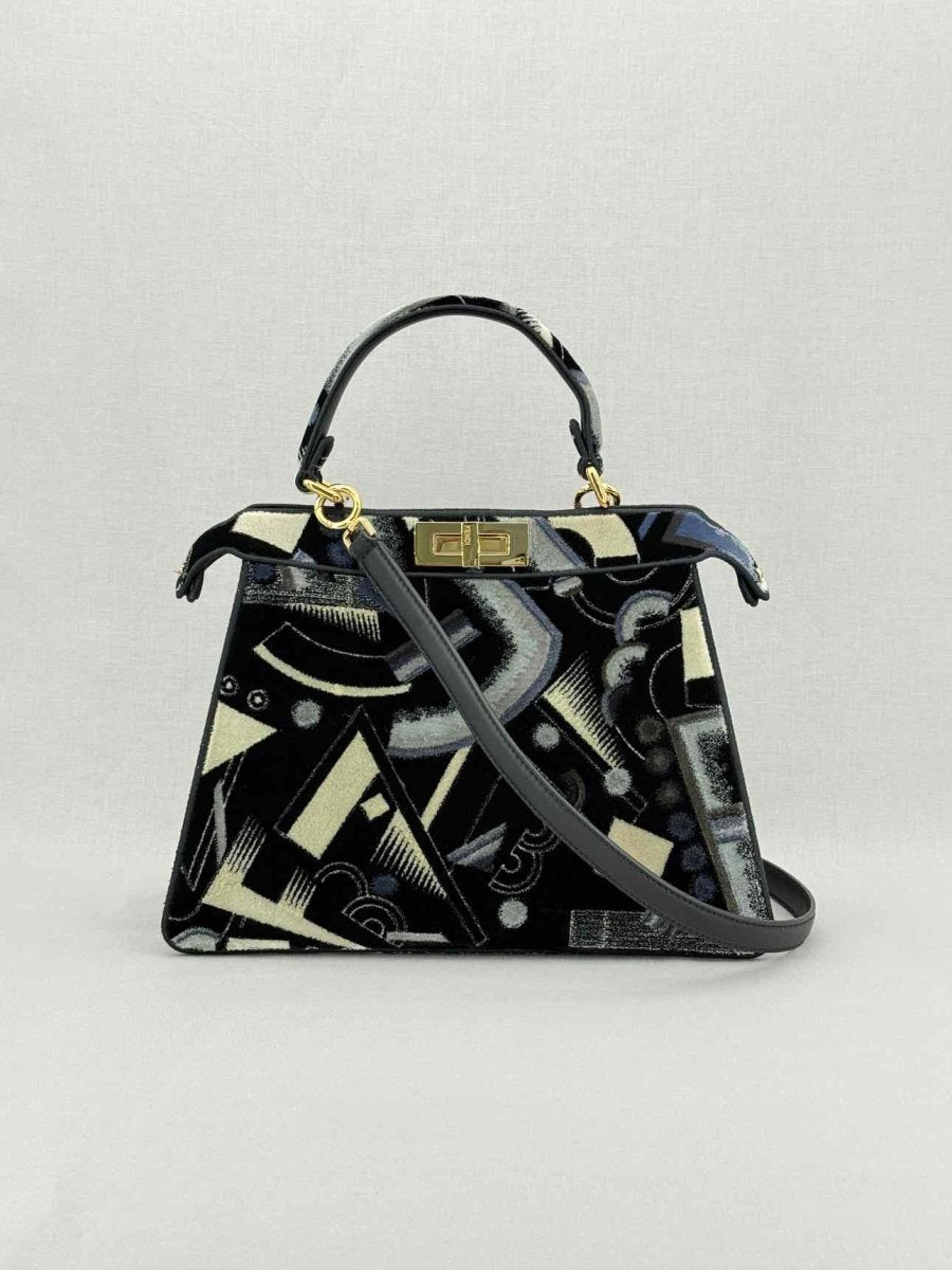 Pre - loved FENDI Peekaboo Navy Blue Printed Top Handle at Reems Closet