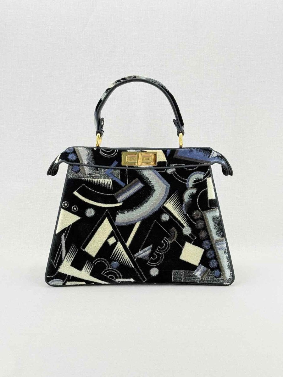 Pre - loved FENDI Peekaboo Navy Blue Printed Top Handle at Reems Closet