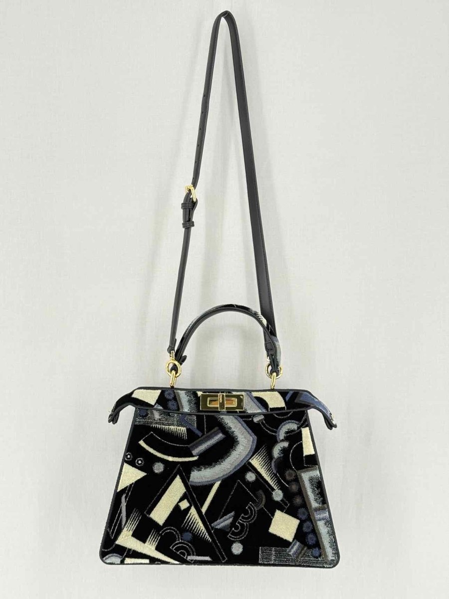 Pre - loved FENDI Peekaboo Navy Blue Printed Top Handle at Reems Closet