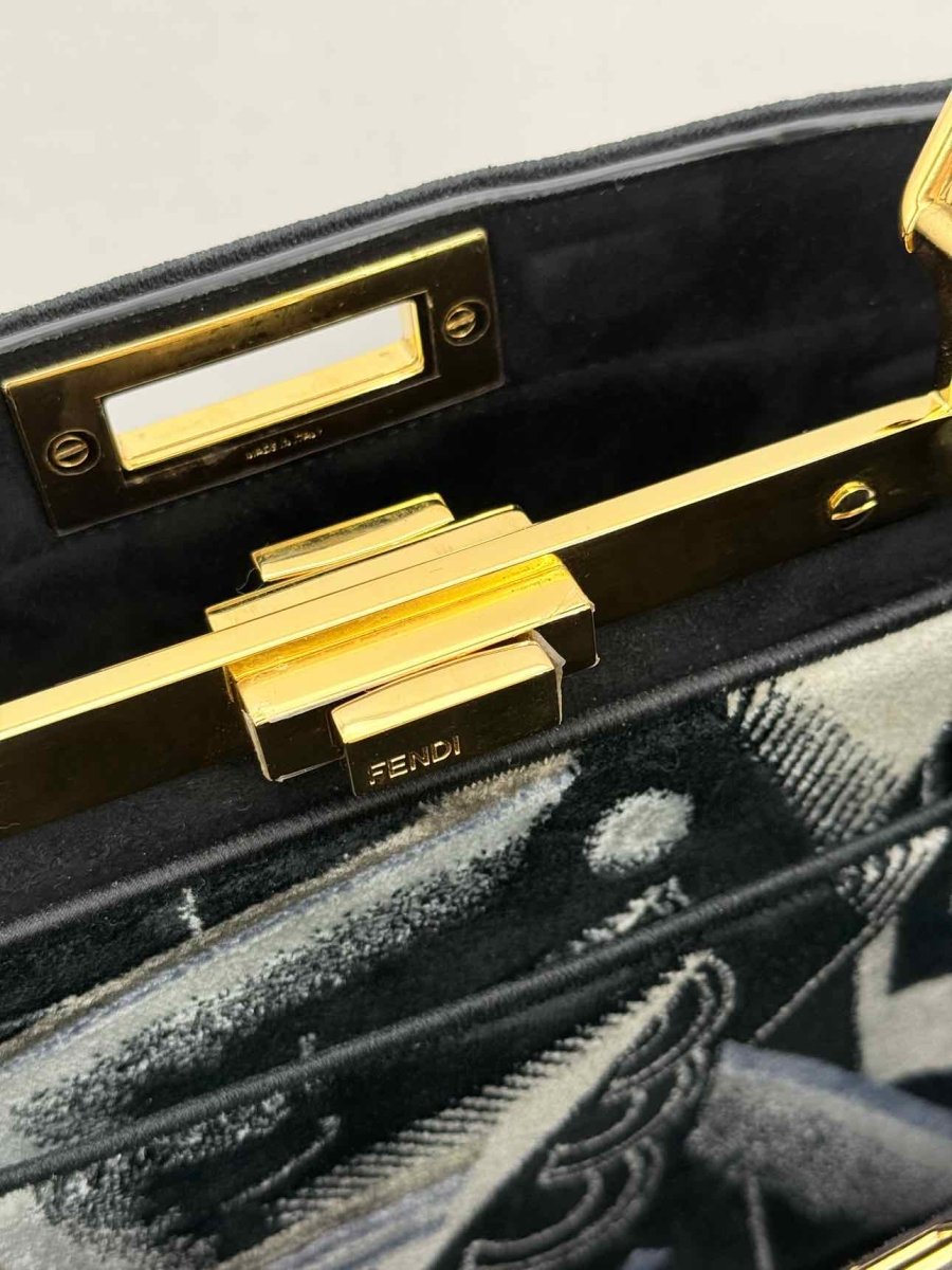 Pre - loved FENDI Peekaboo Navy Blue Printed Top Handle at Reems Closet