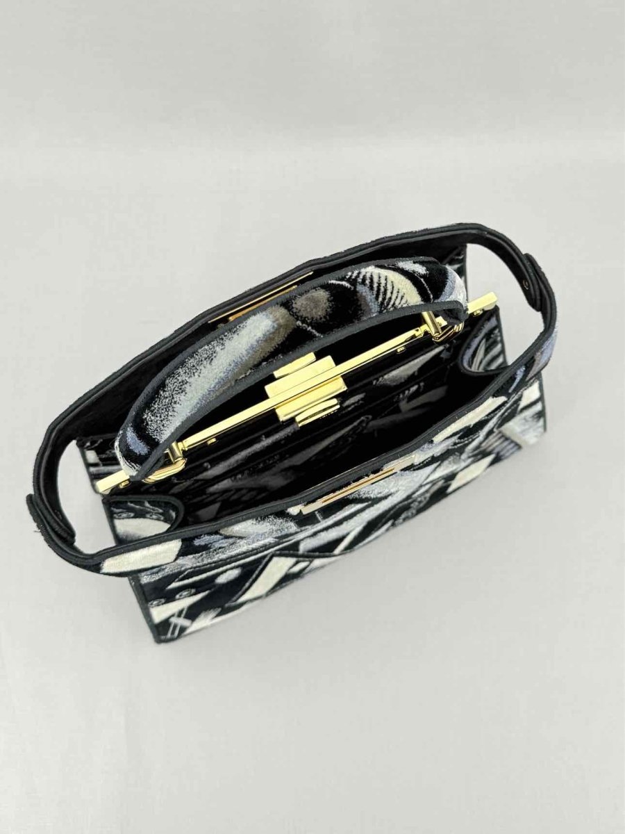 Pre - loved FENDI Peekaboo Navy Blue Printed Top Handle at Reems Closet