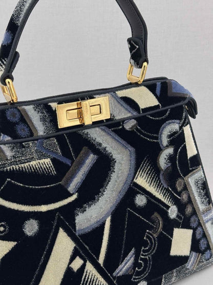 Pre - loved FENDI Peekaboo Navy Blue Printed Top Handle at Reems Closet