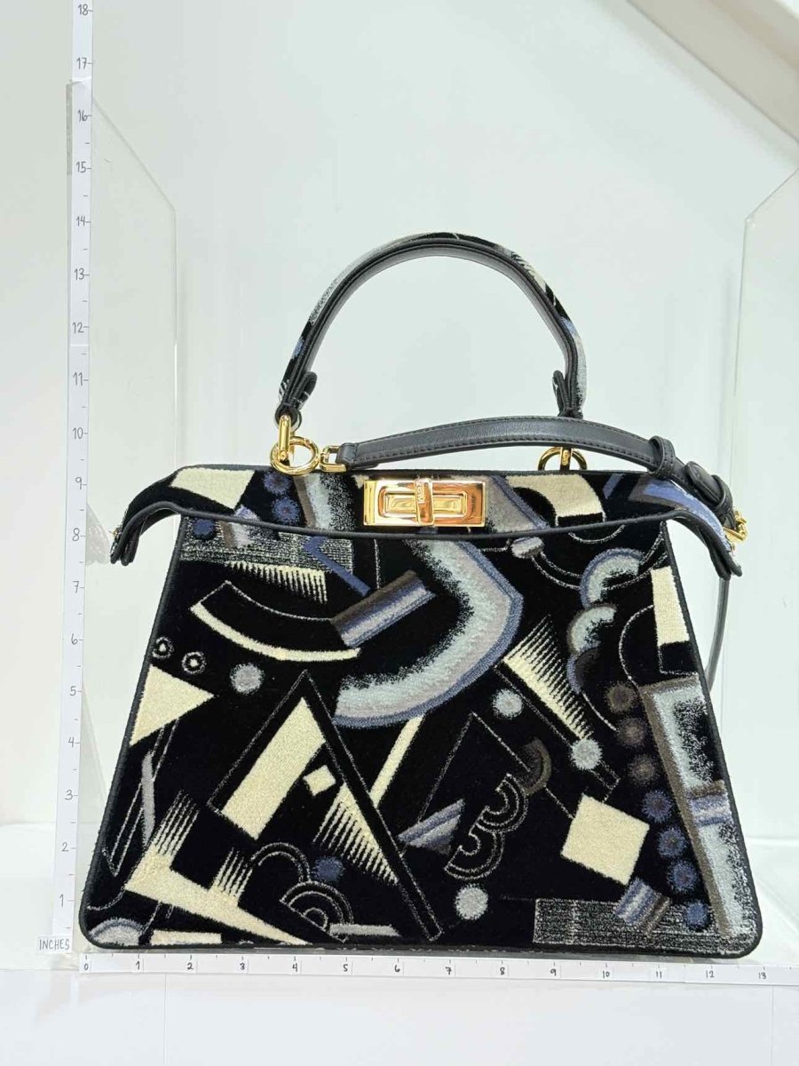 Pre - loved FENDI Peekaboo Navy Blue Printed Top Handle at Reems Closet