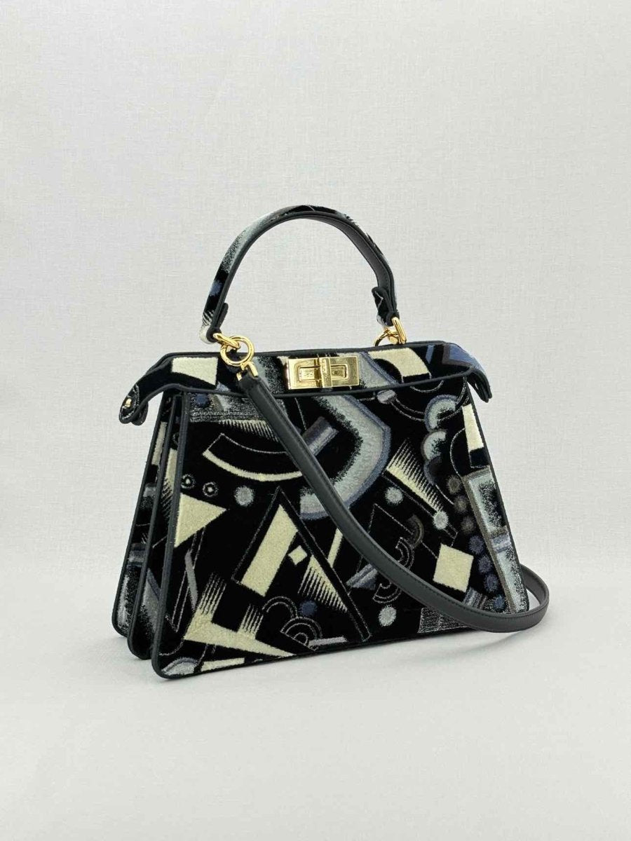 Pre - loved FENDI Peekaboo Navy Blue Printed Top Handle at Reems Closet