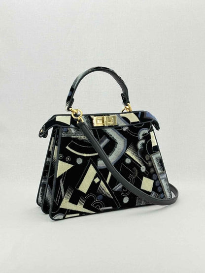 Pre - loved FENDI Peekaboo Navy Blue Printed Top Handle at Reems Closet