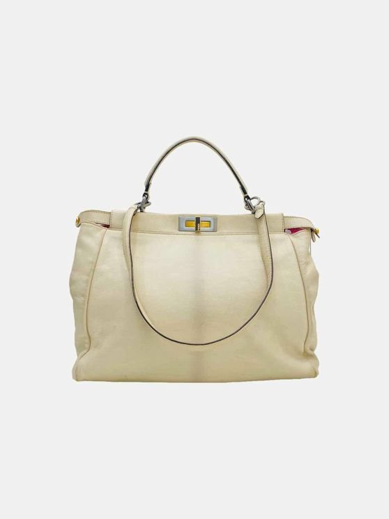 Pre - loved FENDI Peekaboo Off - white Top Handle at Reems Closet