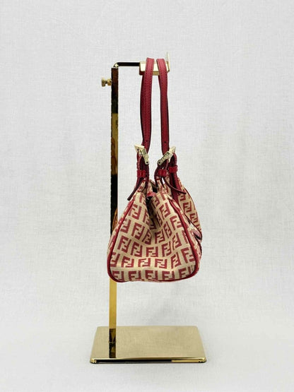 Pre - loved FENDI Red & Beige Zucchino Shoulder Bag at Reems Closet