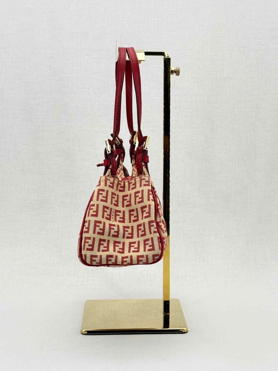 Pre - loved FENDI Red & Beige Zucchino Shoulder Bag at Reems Closet