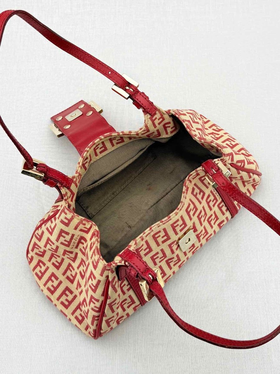 Pre - loved FENDI Red & Beige Zucchino Shoulder Bag at Reems Closet