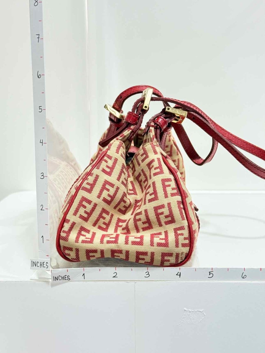 Pre - loved FENDI Red & Beige Zucchino Shoulder Bag at Reems Closet