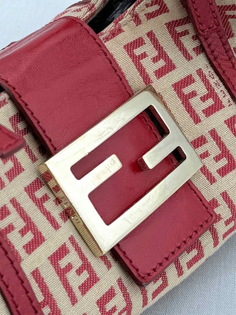 Pre - loved FENDI Red & Beige Zucchino Shoulder Bag at Reems Closet