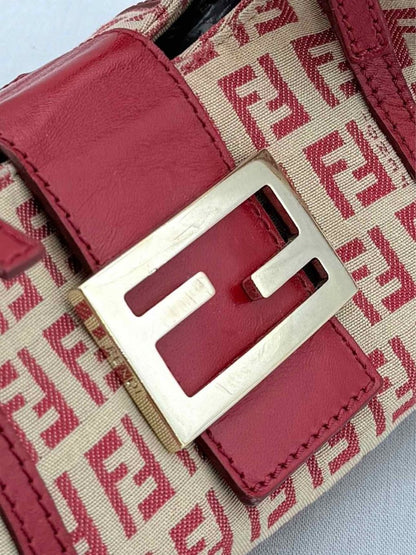 Pre - loved FENDI Red & Beige Zucchino Shoulder Bag at Reems Closet