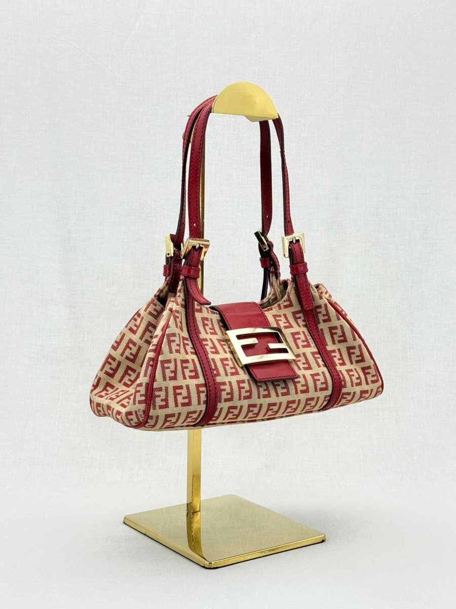 Pre - loved FENDI Red & Beige Zucchino Shoulder Bag at Reems Closet