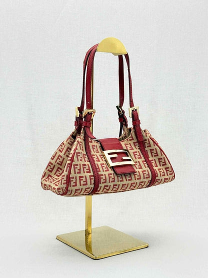Pre - loved FENDI Red & Beige Zucchino Shoulder Bag at Reems Closet