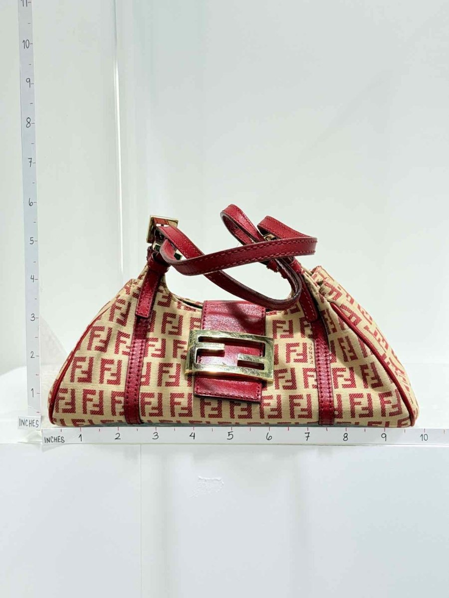 Pre - loved FENDI Red & Beige Zucchino Shoulder Bag at Reems Closet