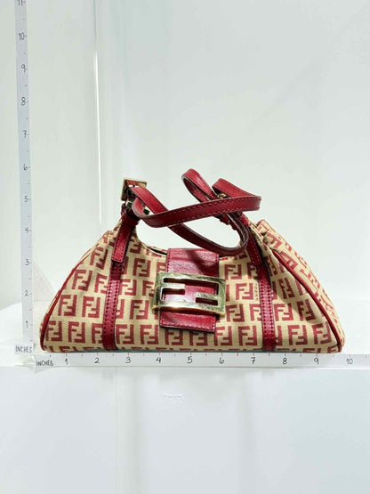 Pre - loved FENDI Red & Beige Zucchino Shoulder Bag at Reems Closet