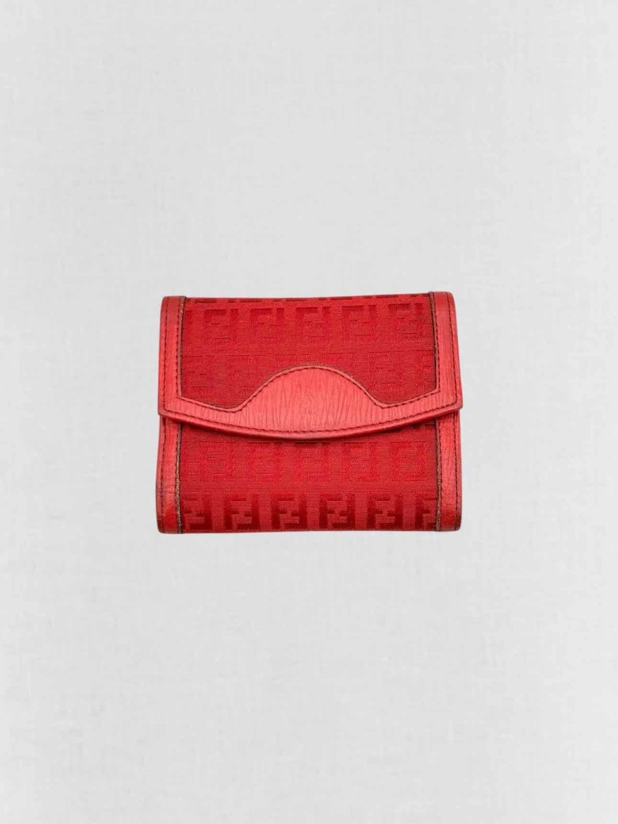 Pre - loved FENDI Red FF Jacquard Compact Wallet at Reems Closet