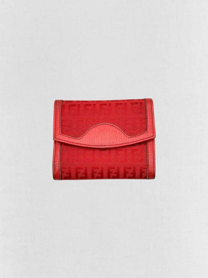 Pre - loved FENDI Red FF Jacquard Compact Wallet at Reems Closet