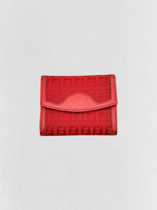 Pre - loved FENDI Red FF Jacquard Compact Wallet at Reems Closet