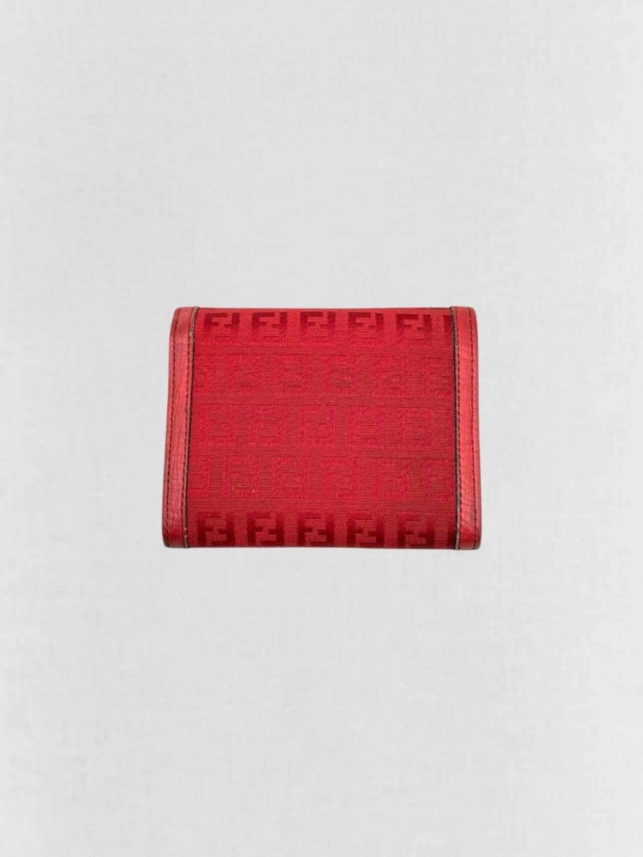 Pre - loved FENDI Red FF Jacquard Compact Wallet at Reems Closet