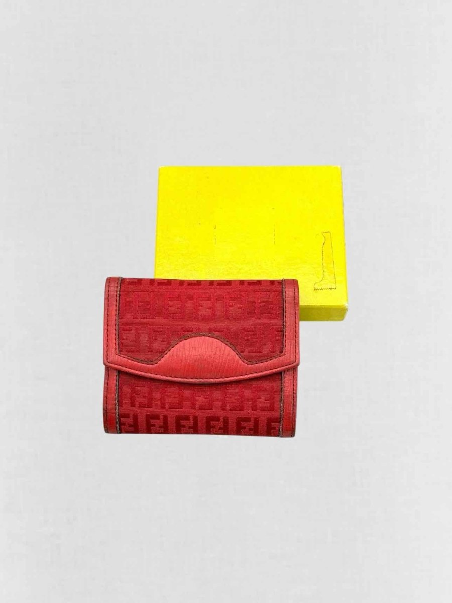 Pre - loved FENDI Red FF Jacquard Compact Wallet at Reems Closet