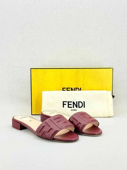 Pre - loved FENDI Red Logo Embossed Size EU 38 Mules at Reems Closet