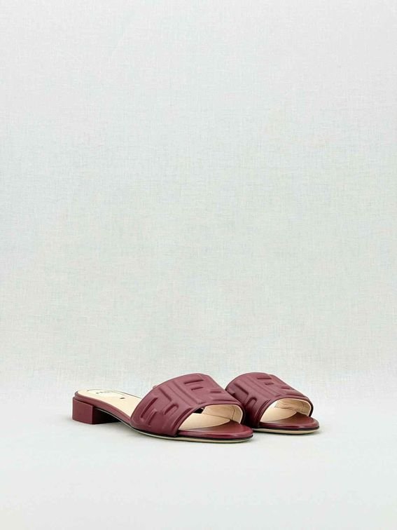 Pre - loved FENDI Red Logo Embossed Size EU 38 Mules at Reems Closet