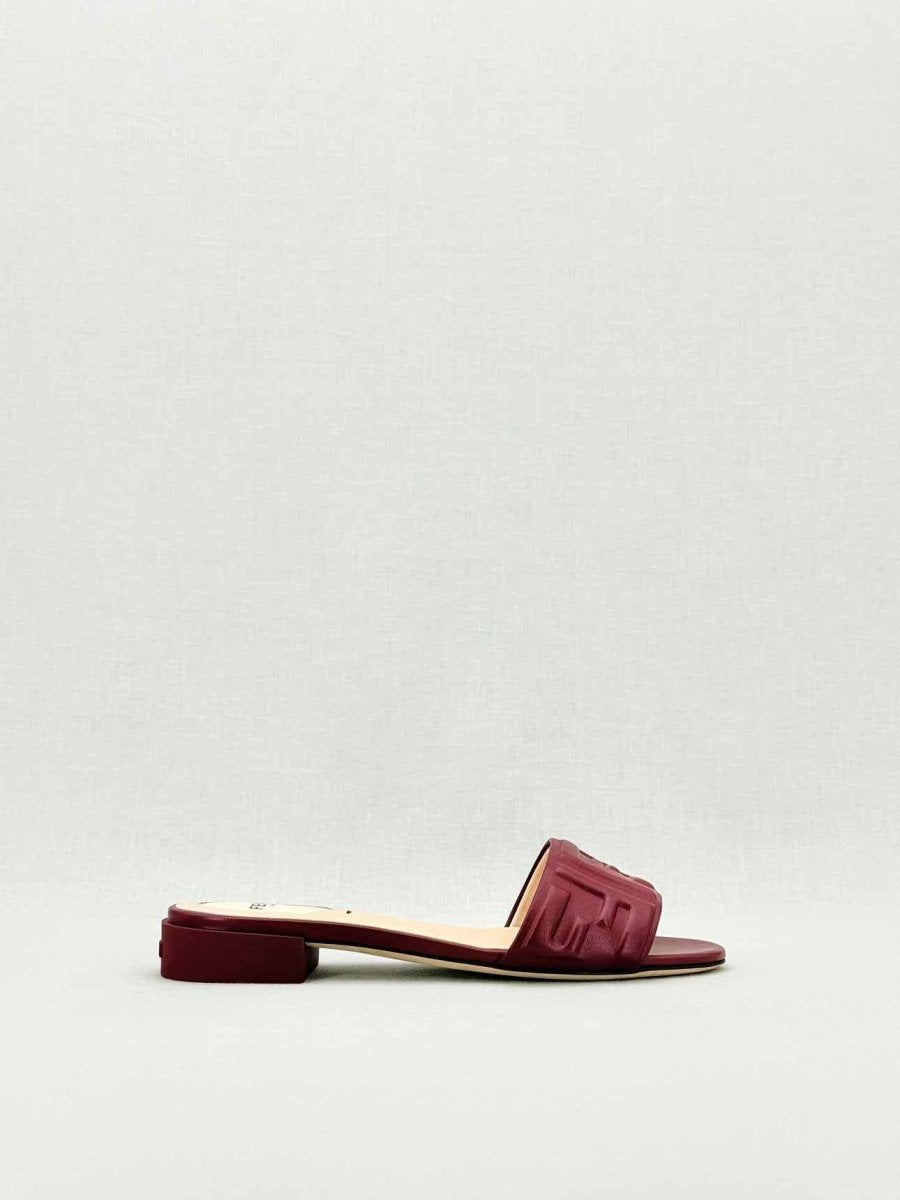 Pre - loved FENDI Red Logo Embossed Size EU 38 Mules at Reems Closet