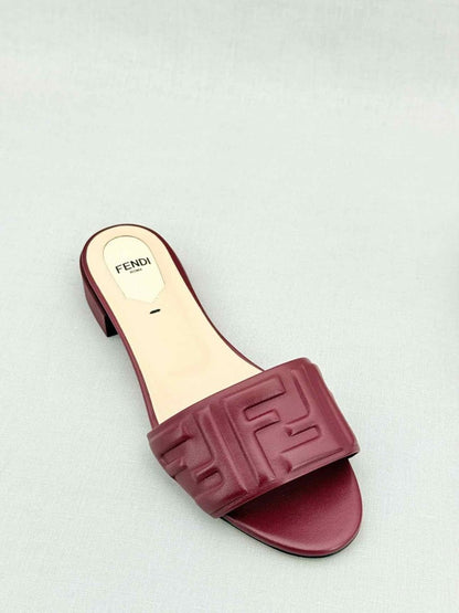 Pre - loved FENDI Red Logo Embossed Size EU 38 Mules at Reems Closet