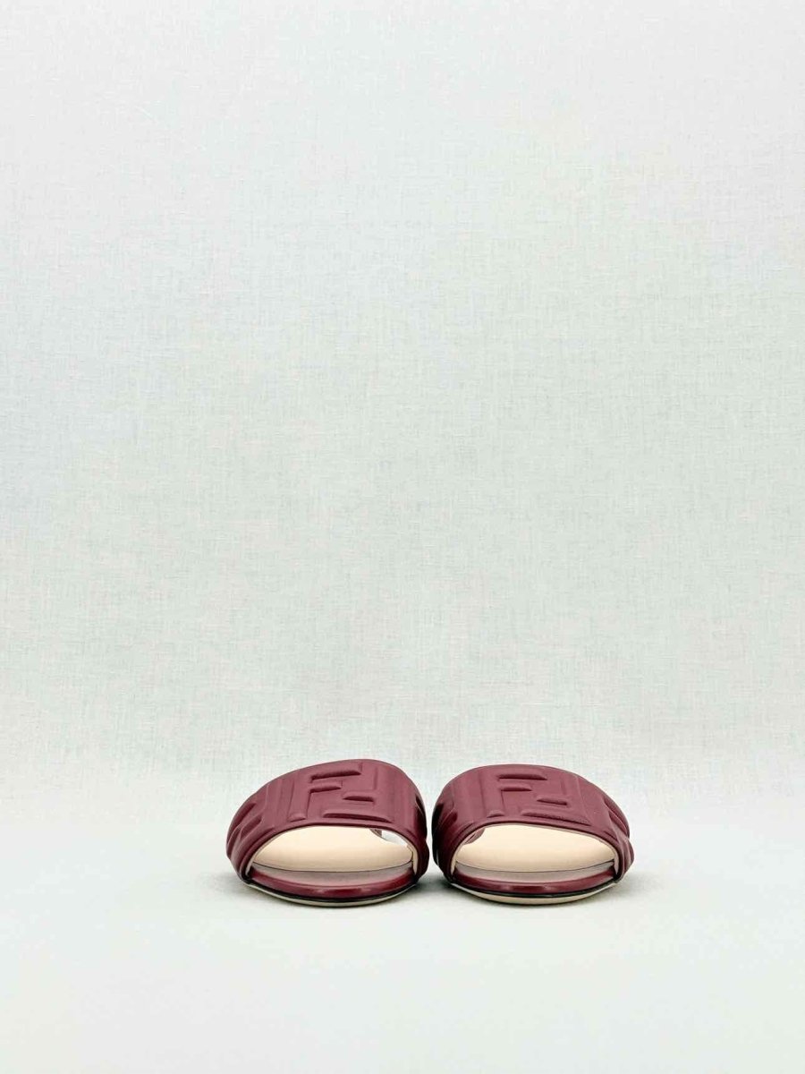 Pre - loved FENDI Red Logo Embossed Size EU 38 Mules at Reems Closet
