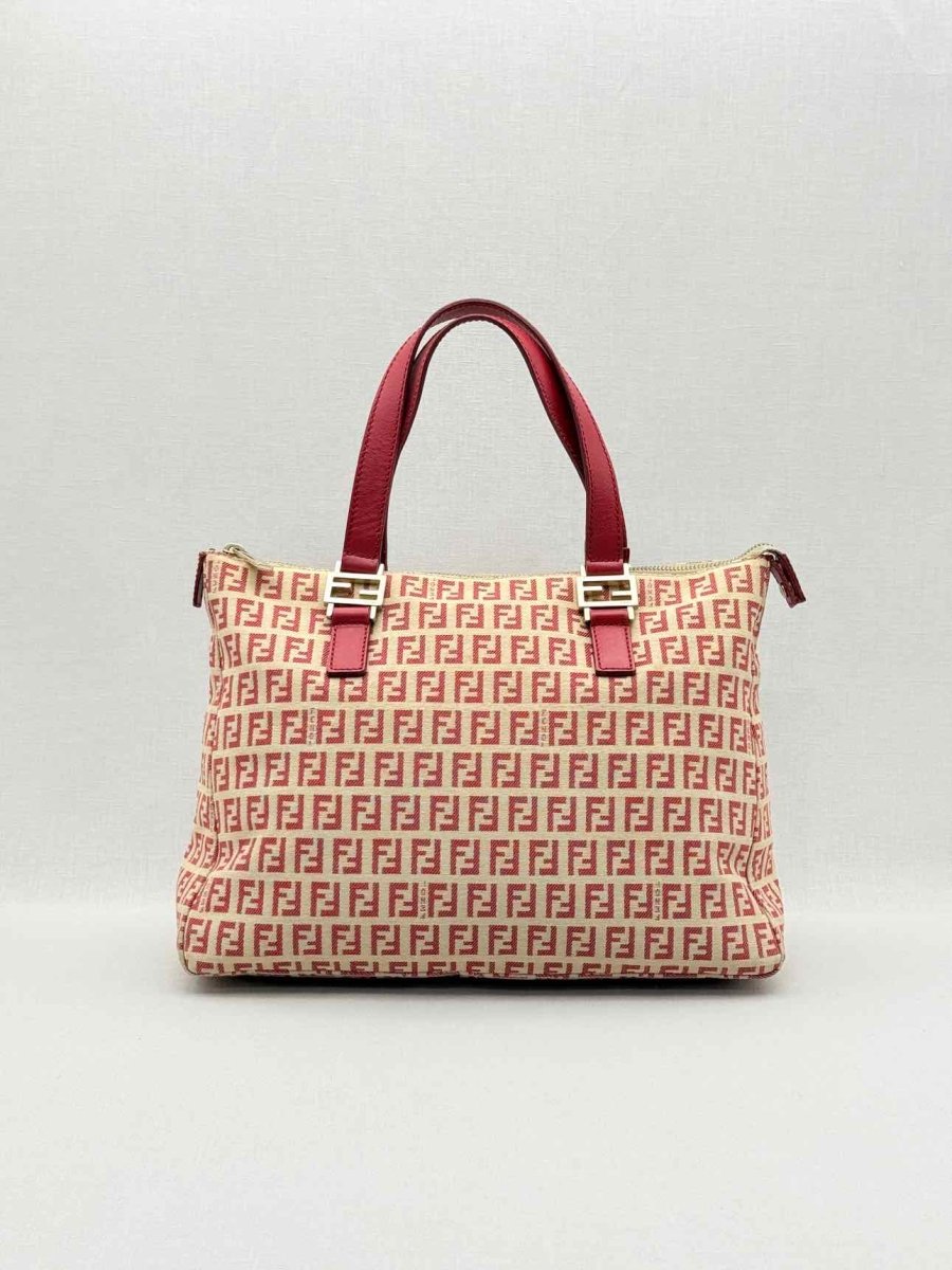 Pre-loved FENDI Shopping Cream & Burgundy Zucchino Tote Bag at Reems Closet