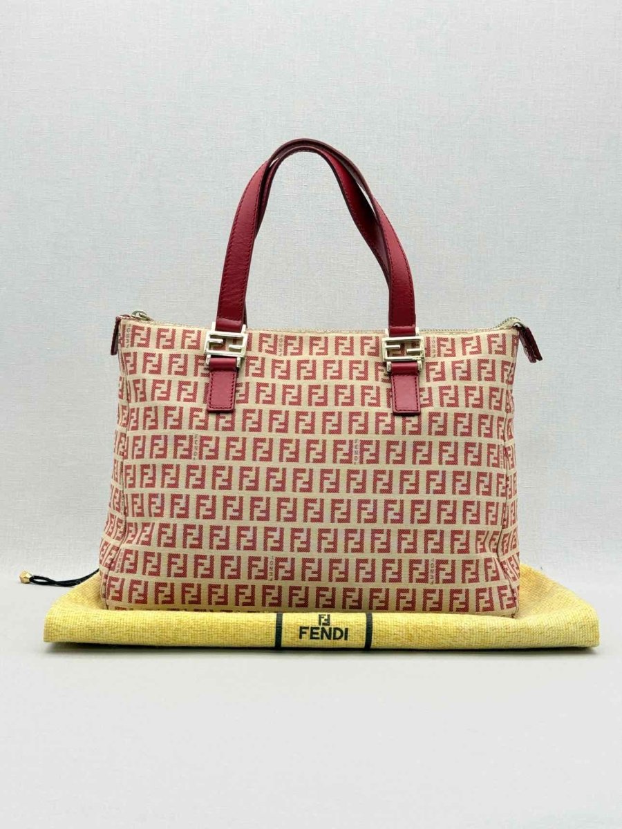 Pre-loved FENDI Shopping Cream & Burgundy Zucchino Tote Bag at Reems Closet