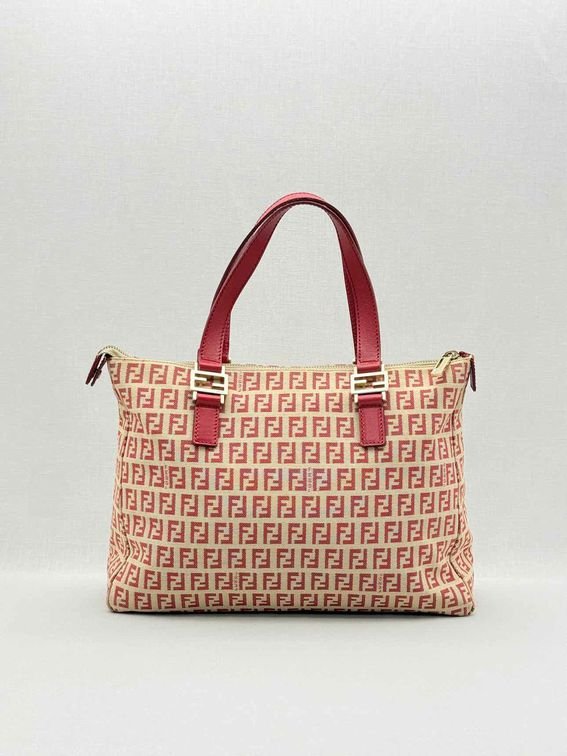 Pre-loved FENDI Shopping Cream & Burgundy Zucchino Tote Bag at Reems Closet