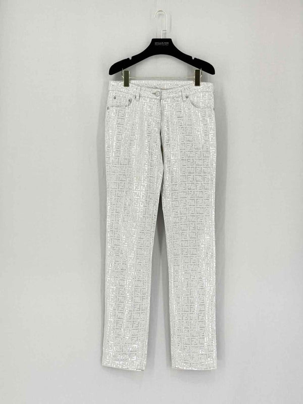 Pre - loved FENDI Silver Jacquard Size US 4 Pants at Reems Closet