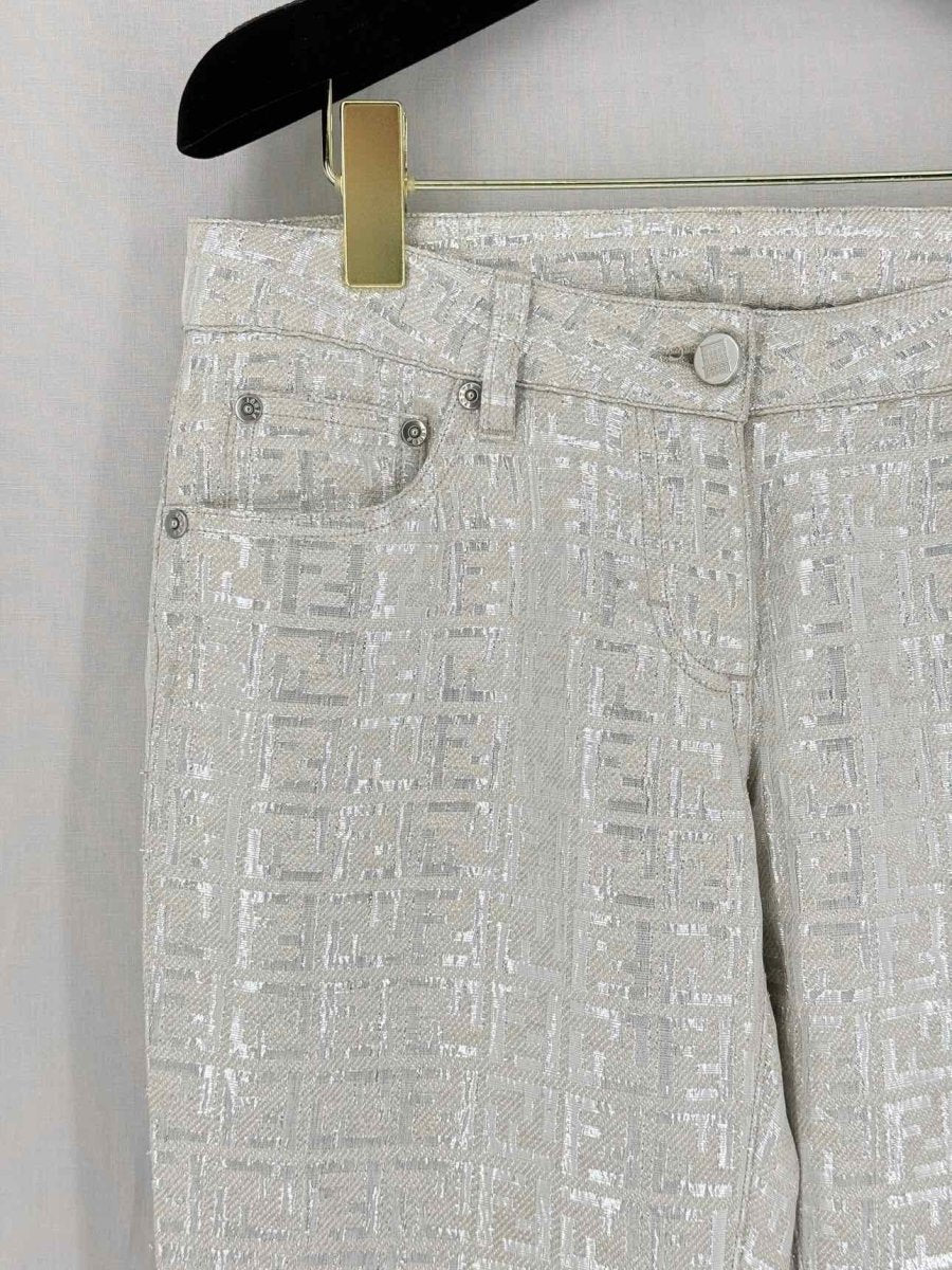 Pre - loved FENDI Silver Jacquard Size US 4 Pants at Reems Closet