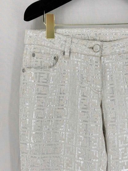 Pre - loved FENDI Silver Jacquard Size US 4 Pants at Reems Closet