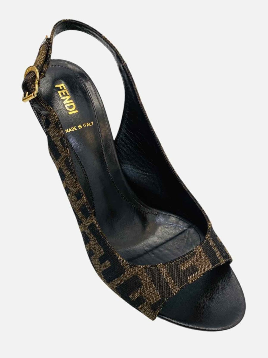 Pre - loved FENDI Slingback Black & Brown Size EU 39 Wedges at Reems Closet