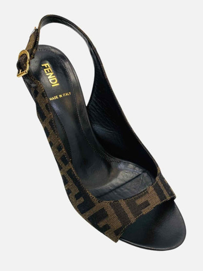 Pre - loved FENDI Slingback Black & Brown Size EU 39 Wedges at Reems Closet