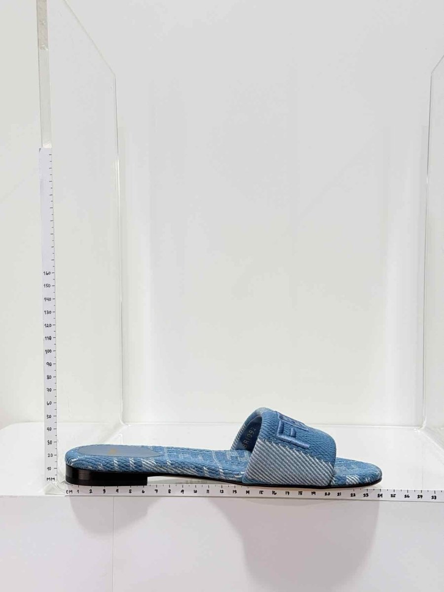 Pre-loved FENDI Sunshine Blue FF Motif Size EU 36.5 Slides at Reems Closet