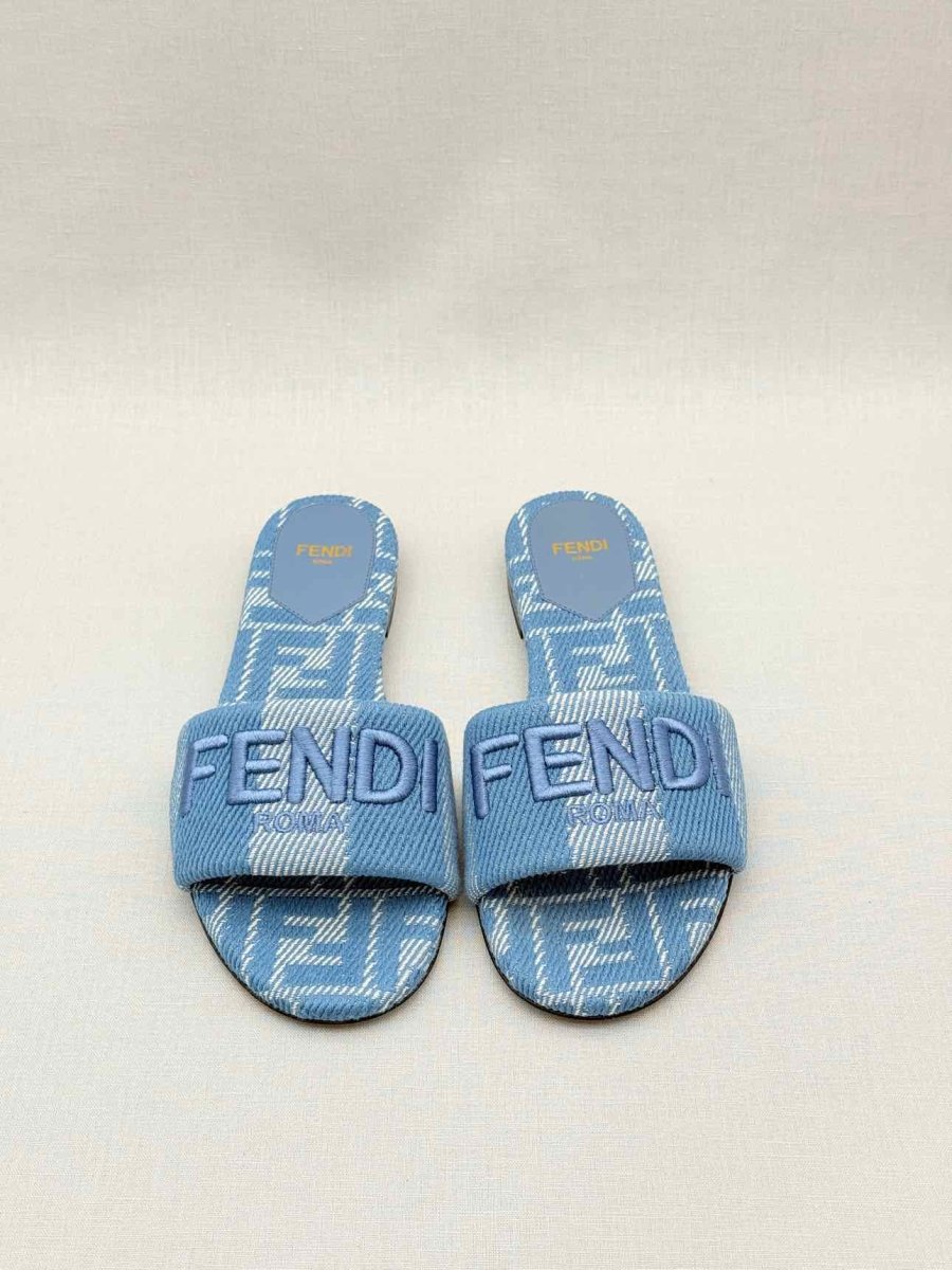 Pre-loved FENDI Sunshine Blue FF Motif Size EU 36.5 Slides at Reems Closet
