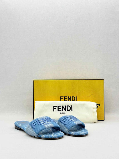 Pre-loved FENDI Sunshine Blue FF Motif Size EU 36.5 Slides at Reems Closet