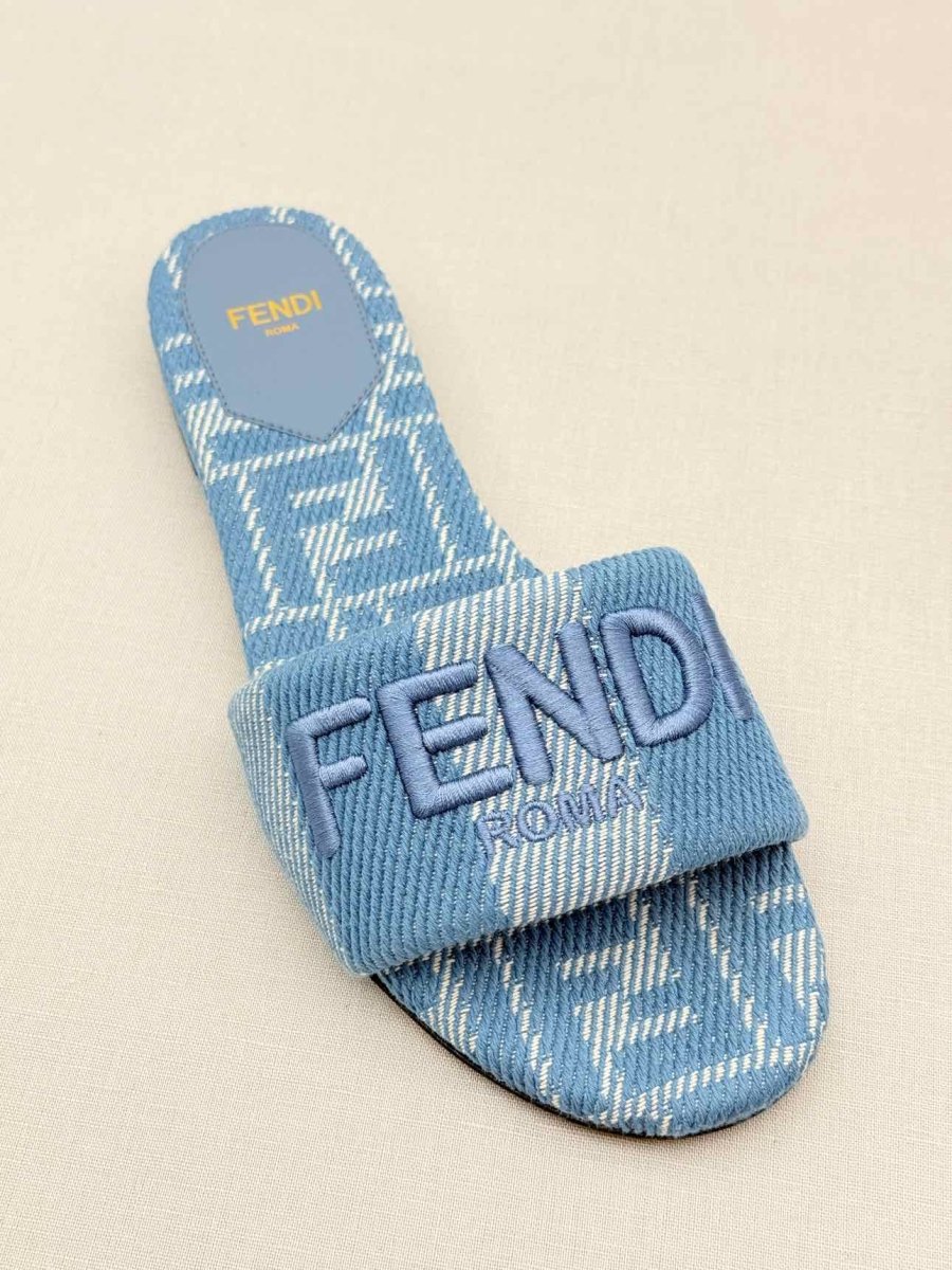 Pre-loved FENDI Sunshine Blue FF Motif Size EU 36.5 Slides at Reems Closet