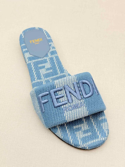 Pre-loved FENDI Sunshine Blue FF Motif Size EU 36.5 Slides at Reems Closet