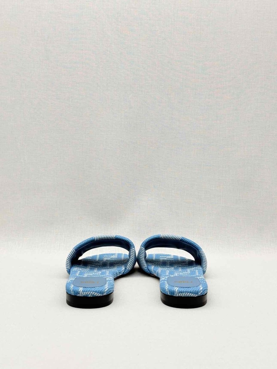 Pre-loved FENDI Sunshine Blue FF Motif Size EU 36.5 Slides at Reems Closet