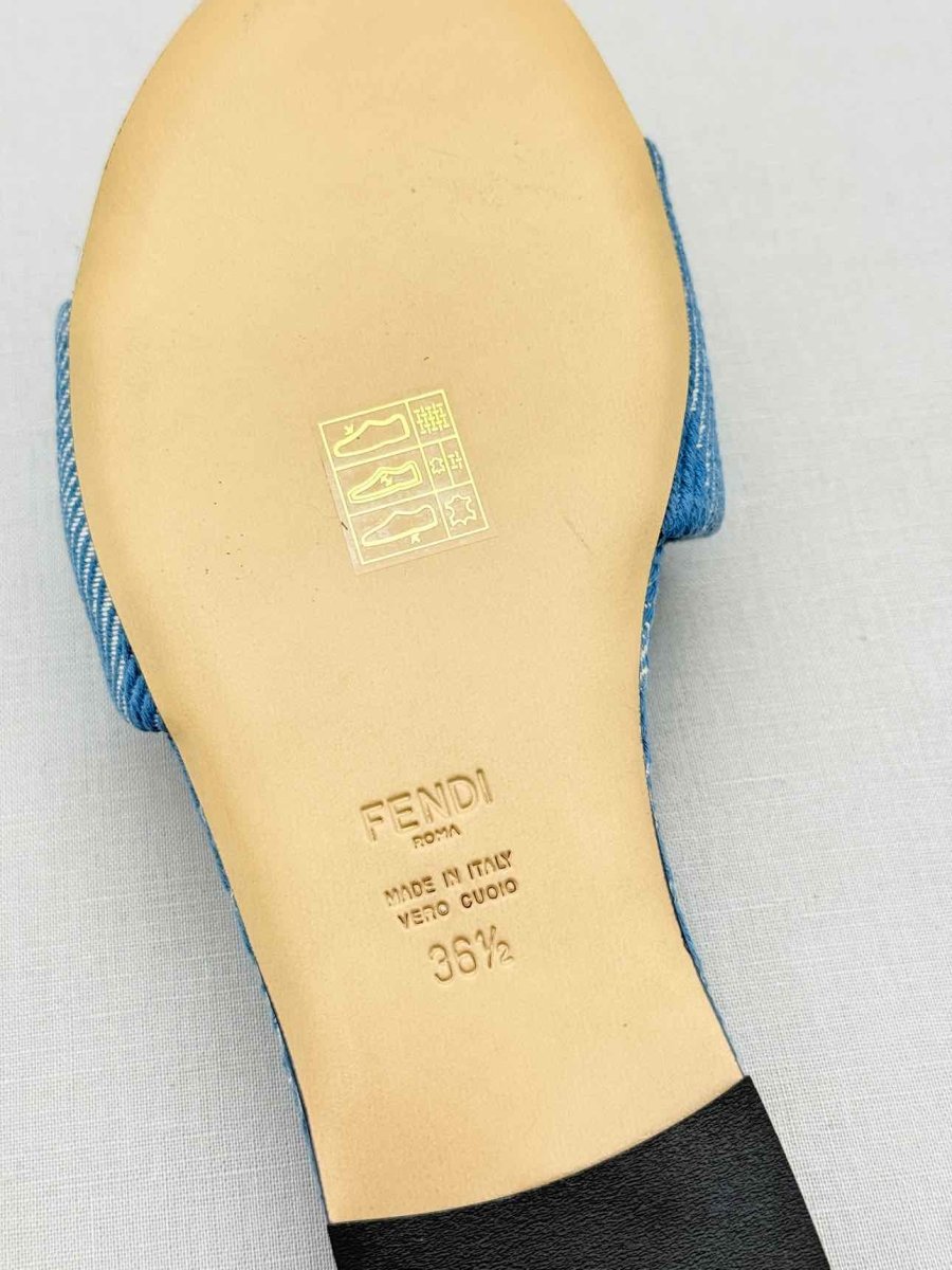 Pre-loved FENDI Sunshine Blue FF Motif Size EU 36.5 Slides at Reems Closet