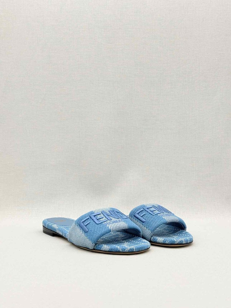Pre-loved FENDI Sunshine Blue FF Motif Size EU 36.5 Slides at Reems Closet