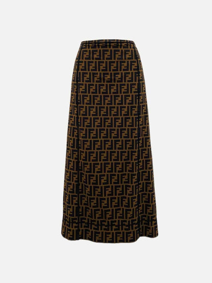 Pre - loved FENDI Tobacco FF Motif Midi Skirt at Reems Closet